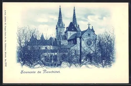 AK Neuchatel, Eglise Collégiale, Panorama