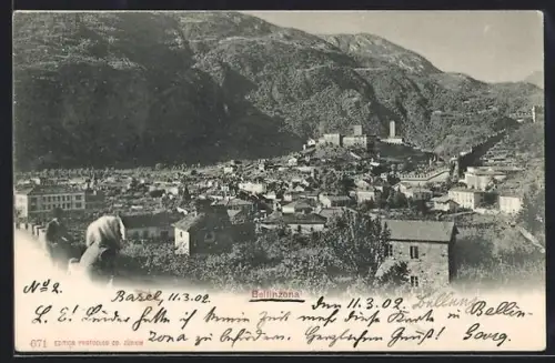 AK Bellinzona, Totalansicht aus der Vogelschau