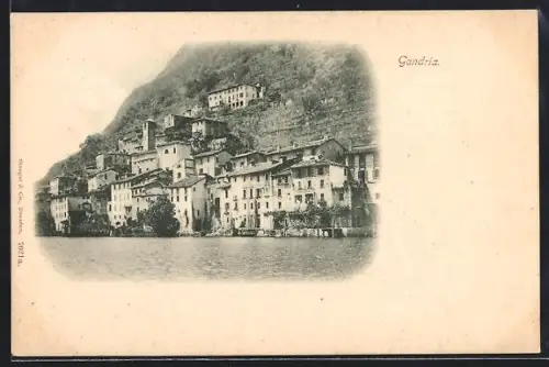 AK Gandria, Ortsblick vom Wasser aus