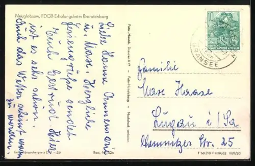 AK Neuglobsow, FDGB-Erholungsheim Brandenburg