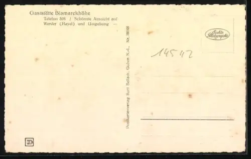 AK Werder /Havel, Blick von der Gaststätte Bismarckhöhe zur Inselstadt