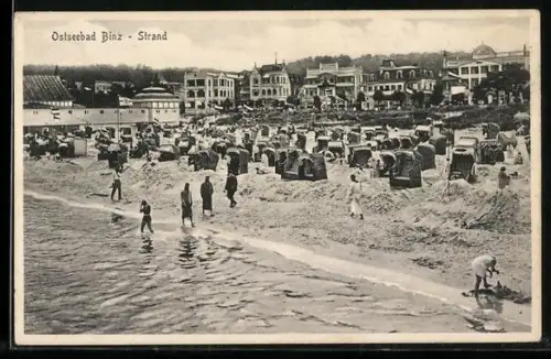AK Binz, Strand mit Ortspanorama