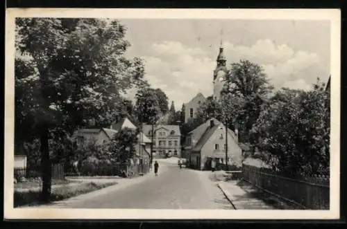 AK Bergen /Auerbach, Plauensche Strasse, Blick zur Ortsmitte