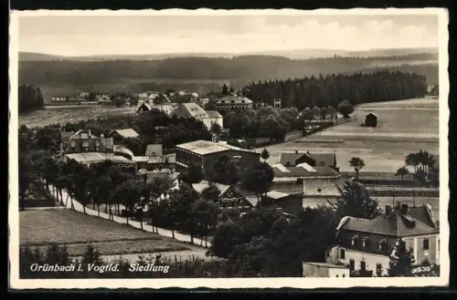 AK Grünbach i. Vogtl., Ortsansicht aus der Vogelschau