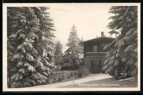 AK Zöbischhaus, Haus im Schnee