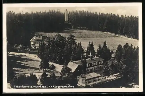 AK Auerbach i. V., Fliegeraufnahme v. Zöbischhaus