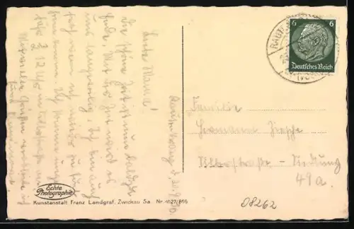 AK Rautenkranz i. V., Ortsansicht mit Hügelpanorama