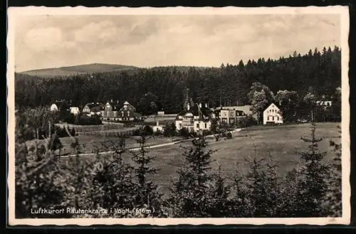 AK Rautenkranz i. Vogtl., Ortspanorama mit Gasthaus Wilhelmshöhe