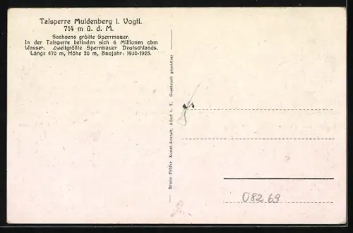 AK Muldenberg i. Vogtl., Talsperre, Blick auf den Stausee von der Strassenseite aus