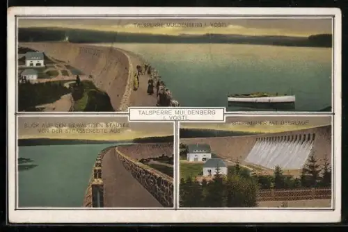 AK Muldenberg i. Vogtl., Talsperre, Blick auf den Stausee von der Strassenseite