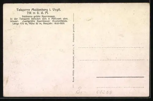 AK Muldenberg i. Vogtl., Talsperre, Blick auf den Stausee von der Strassenseite