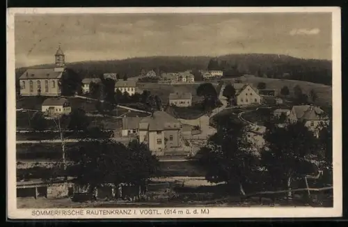 AK Rautenkranz i. Vogtl., Ortsansicht mit Kirche