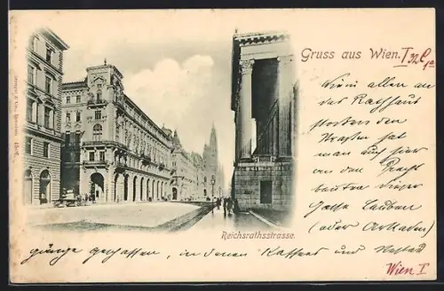 AK Wien, Reichsrathstrasse mit Turmblick