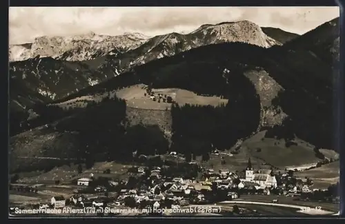 AK Aflenz /Steiermark, Totalansicht mit Hochschwab aus der Vogelschau