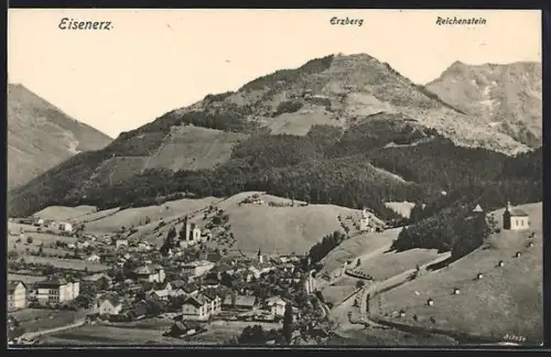 AK Eisenerz, Teilansicht mit Erzberg u. Reichenstein