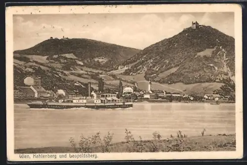 AK Wien, Kahlenberg und Leopoldsberg mit Donaudampfer