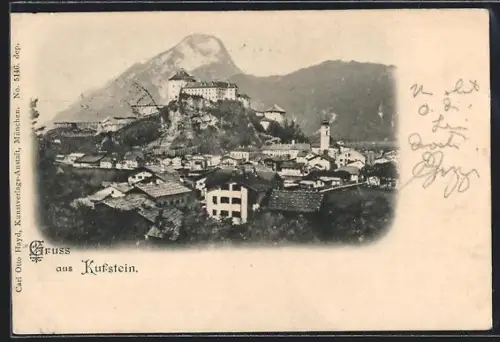 AK Kufstein, Teilansicht mit Festung und Bergspitze
