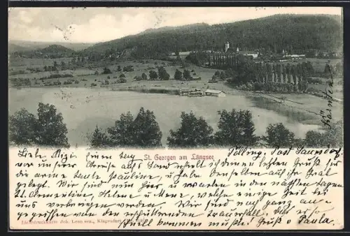 AK St. Georgen am Längsee, Seepartie mit Ortsblick
