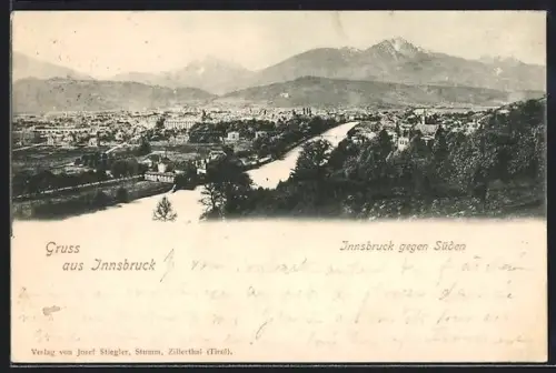 AK Innsbruck, Stadtansicht mit Inn gegen Süden