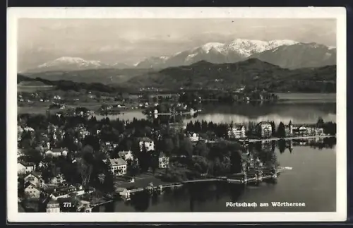 AK Pörtschach am Wörthersee, Totalansicht mit See aus der Vogelschau