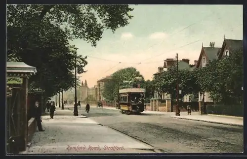 AK London, Romford Road, Strassenbahn