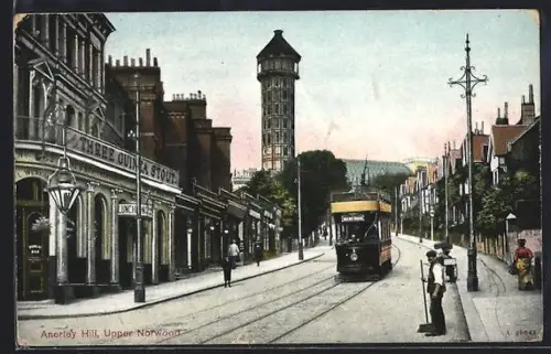 AK London, Anerley Hill, Upper Norwood, Three Guinea Stout, Strassenbahn