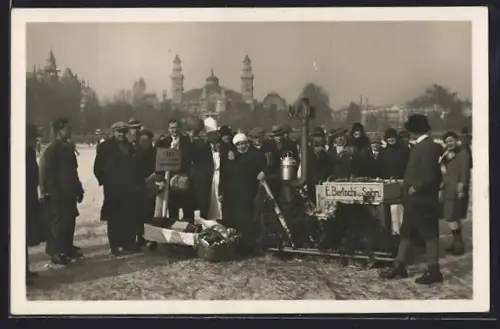 AK Zürich, Seegfrörne 1929, Wurstverkäufer auf dem zugefrorenen See