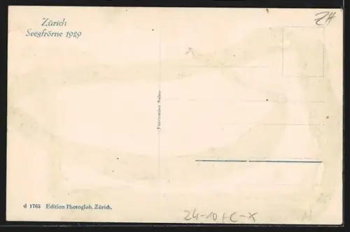 AK Zürich, Seegfrörne 1929, Wurstverkäufer auf dem zugefrorenen See