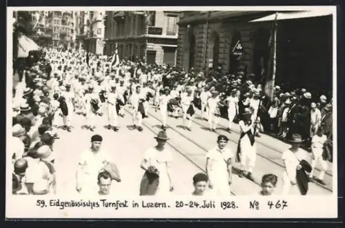 AK Luzern, 59. Eidgenössiches Turnfest 1928, Turner beim Festumzug