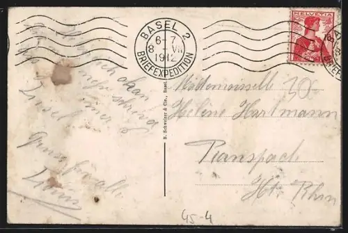 AK Basel, 56. Eidgen. Turnfest 1912, Turner auf dem Platz am Hotel zum Stadthof