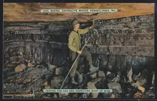 AK Pennsylvania, PA, Coal Mining Anthracite Region, Testing for Gas and Inspecting Roof of Mine