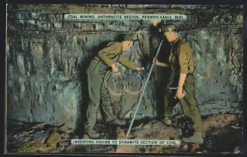 AK Pennsylvania, PA, Coal Mining Anthracite Region, Inserting Squibb to Dynamite Section of Coal