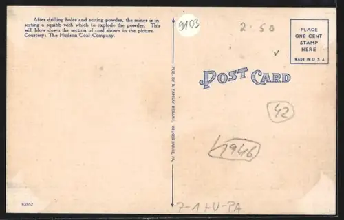 AK Pennsylvania, PA, Coal Mining Anthracite Region, Inserting Squibb to Dynamite Section of Coal