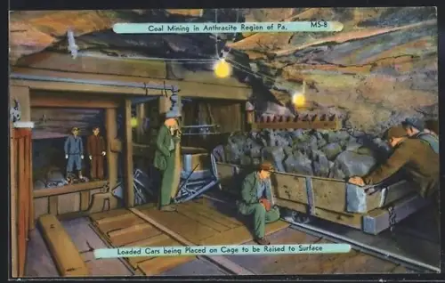 AK Pennsylvania, PA, Coal Mining Anthracite Region, Loaded Cars being Place of Cage to be Raised to Surface