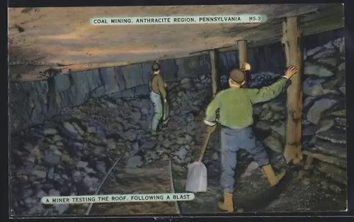 AK Pennsylvania, PA, Coal Mining Anthracite Region, A Miner Testing The Roof Following a Blast