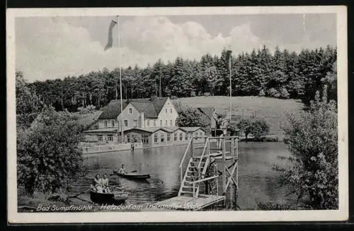 AK Hetzdorf am Tharandter Wald, Bad Sumpfmühle mit Ruderern