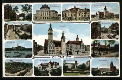 AK Chemnitz, Gasthaus Waldschänke, Stadttheater, Sanatorium