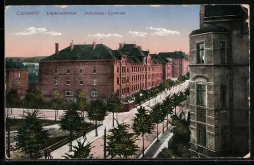 AK Chemnitz, Planitzstrasse mit Infanterie-Kaserne