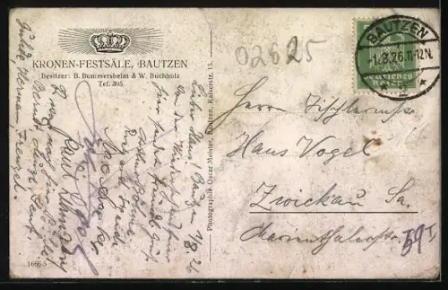 AK Bautzen, Blick in das Cafe Kronen-Festsäle