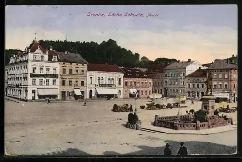 AK Sebnitz i. Sa., Hutmacher Gustav Puttrich am Markt