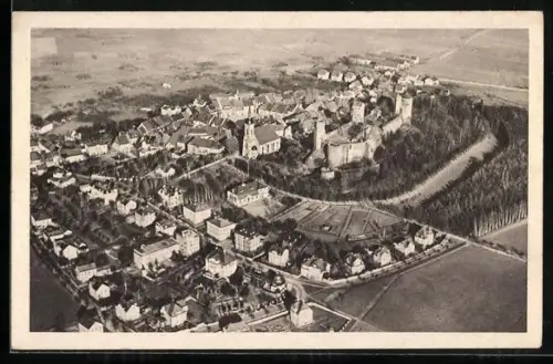 AK Stolpen, Fliegeraufnahme mit Ort und Schlossruine