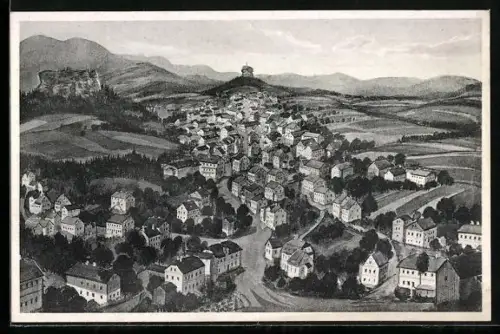 AK Schöna /Sächs. Schweiz, Vogelschau auf den Ort und Umgebung