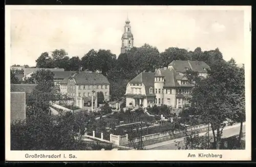 AK Grossröhrsdorf i. Sa, Partie am Kirchberg mit Grünanlagen