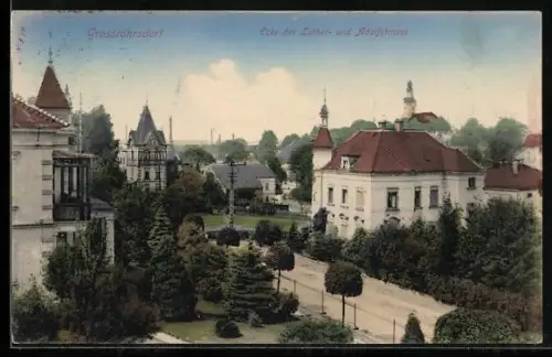 AK Grossröhrsdorf, Ecke der Luther- und Adolfstrasse mit Grünanlagen