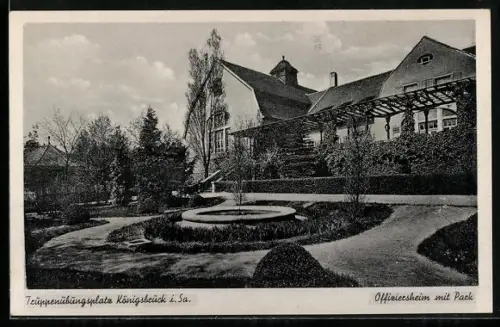 AK Königsbrück, Truppenübungsplatz, Offiziersheim mit Park
