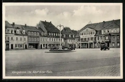 AK Königsbrück i. Sa., Gasthaus Zum Schwarzen Adler auf dem Platz