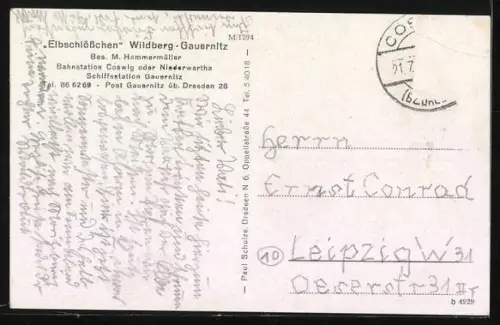 AK Wildberg-Gauernitz, Gasthof Elbschlösschen, Bes. M. Hammermüller