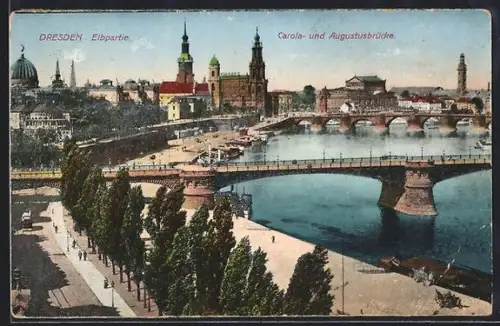 AK Dresden, Elbpartie, Carola- und Augustusbrücke