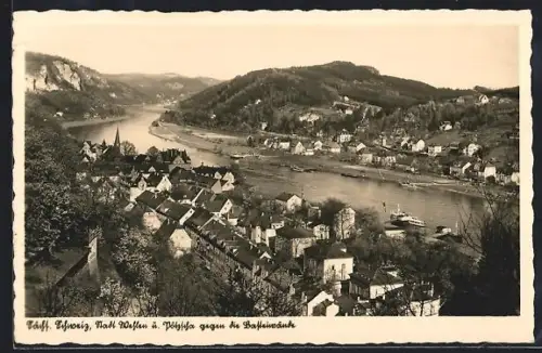 AK Wehlen /Sächs. Schweiz, Wehlen und Pötzscha gegen die Basteiwände