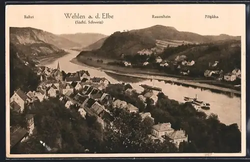 AK Wehlen a. d. Elbe, Ortsansicht, Elbe, Bastei, Rauenstein, Pötzscha